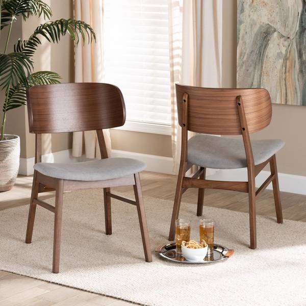 Baxton Studio Alston Mid-Century Grey Fabric Upholstered and Walnut Brown Finished Wood Dining Chair Set(2PC) PR 191-2PC-11707-ZORO